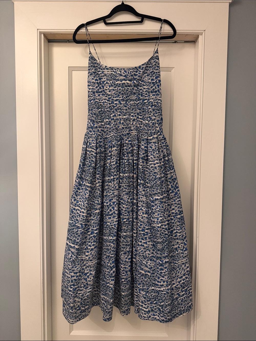 HUNTER BELL Blue Patterned Spaghetti-Strap Sundress
